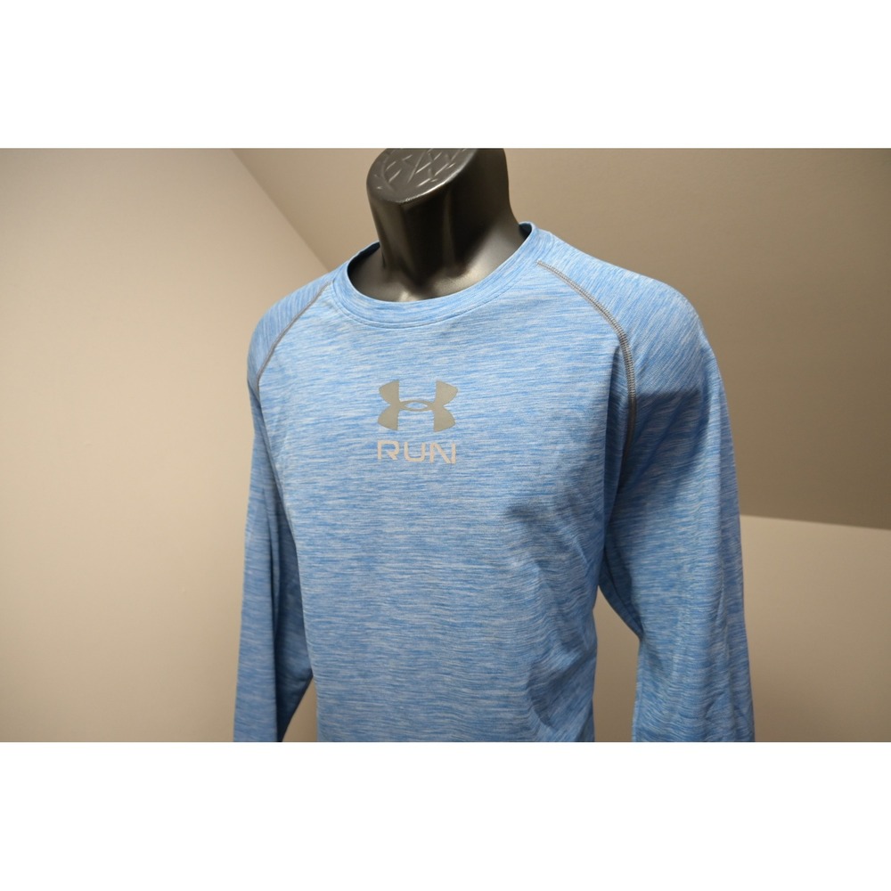 Under Armour Run Gym‎ Shirt Mens 2XL Blue HeatGear Long Sleeve Fitted Athletic